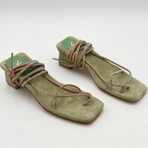 Green Women's Casual Gladiator Chunky Heel Sandals Lace Up Strappy Open Toe Shoe